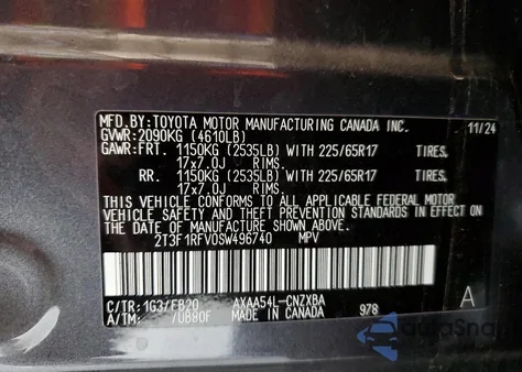 2025 Toyota Rav4 Le z USA, uszkodzony, nr VIN 2T3F1RFV0SW496740